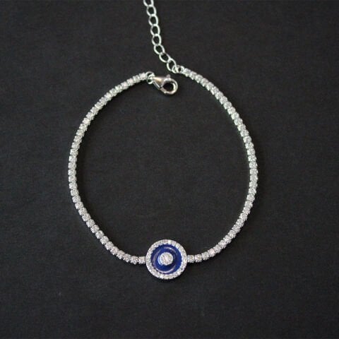 Mavi Zirkon Taşlı Gümüş Bileklik