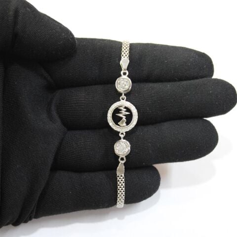 Kalpli Zirkon Taşlı Gümüş Bileklik