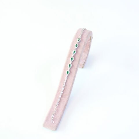 Yeşil Zirkon Taşlı Gümüş Bileklik