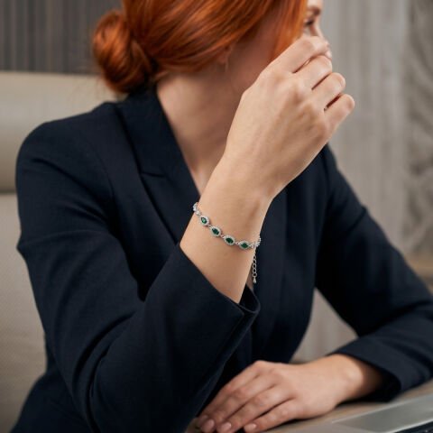 Yeşil Zirkon Taşlı Gümüş Bileklik