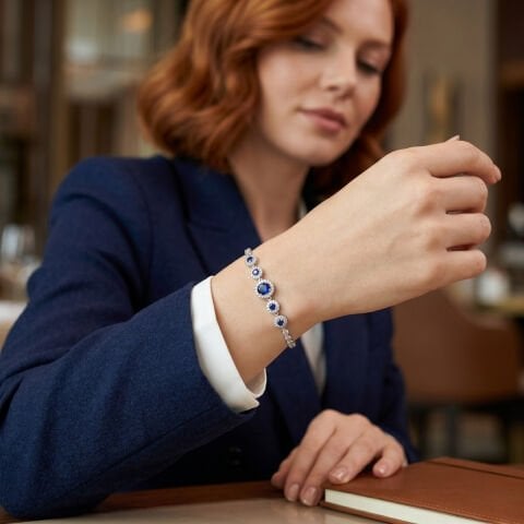 Lacivert Zirkon Taşlı Gümüş Bileklik