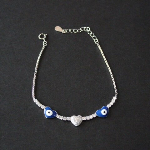 Kalpli Nazarlı Gümüş Bileklik