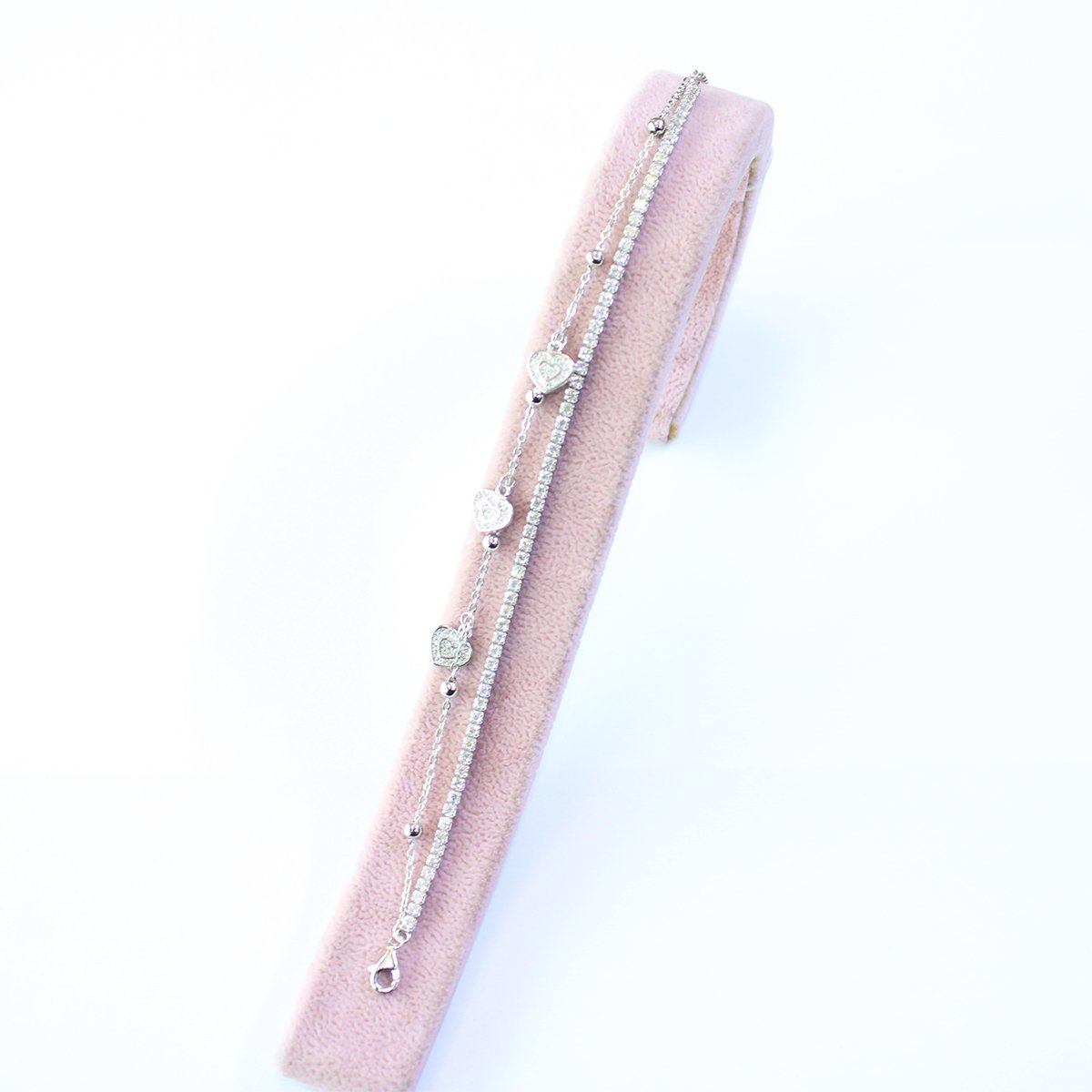 Zirkon Taşlı Kalpli Gümüş Bileklik