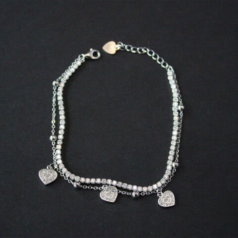 Zirkon Taşlı Kalpli Gümüş Bileklik