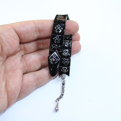 Gümüş İşlemeli Balık Oltu Taşı Tespih