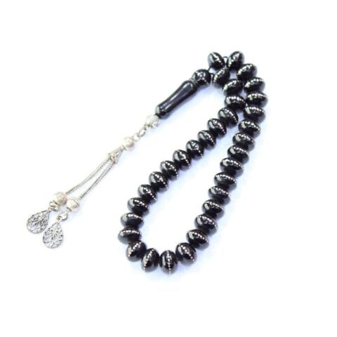 Basık İşlemeli Oltu Taşı Tespih 9 (mm)