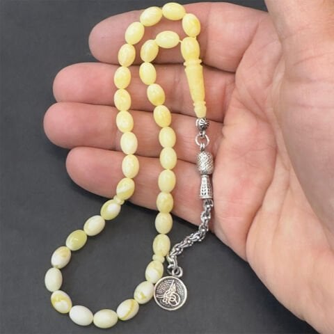 Akça Kaliningrad Damla Kehribar Badem Tespih 6*8 (mm)-1