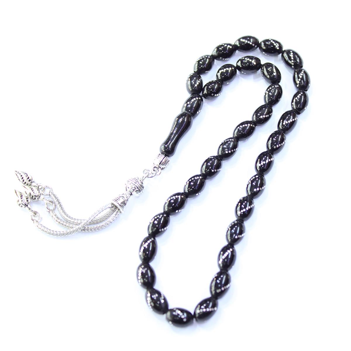 Burgu İşlemeli Oltu Taşı Tespih 6,5*10 (mm)