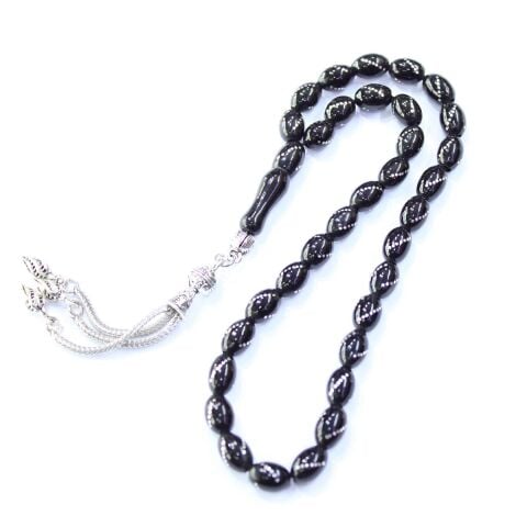 Burgu İşlemeli Oltu Taşı Tespih 6,5*10 (mm)