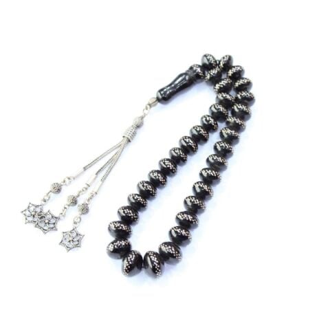 Basık Çift Sıra İşlemeli Oltu Taşı Tespih 13 (mm)