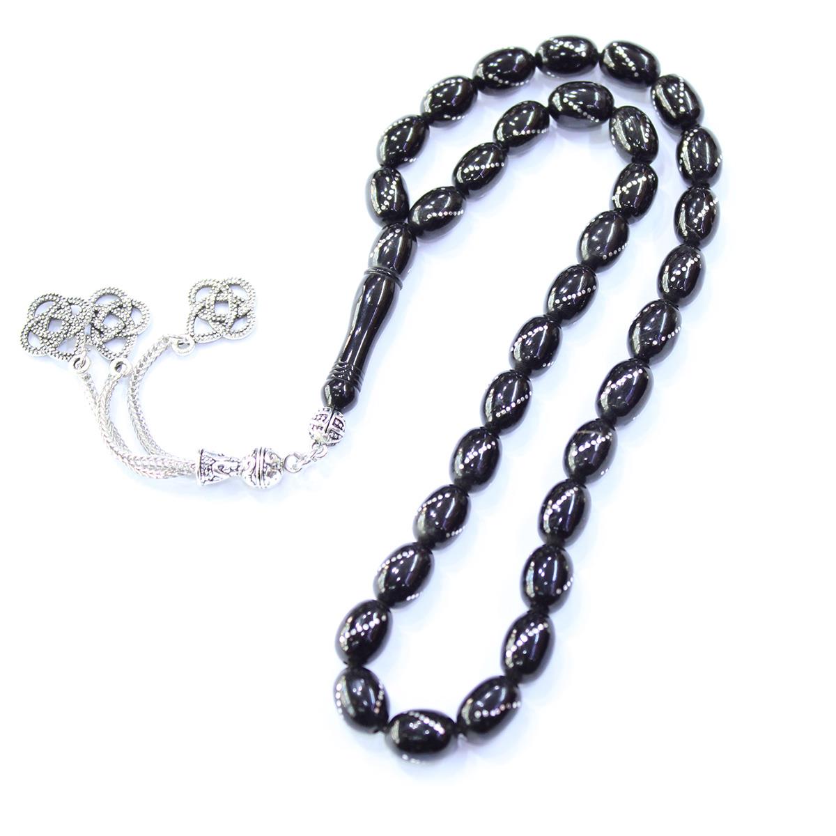 Burgu İşlemeli Oltu Taşı Tespih 6*10 (mm)