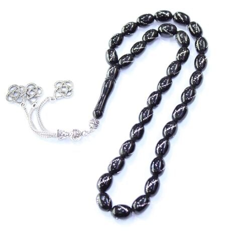 Burgu İşlemeli Oltu Taşı Tespih 6*10 (mm)