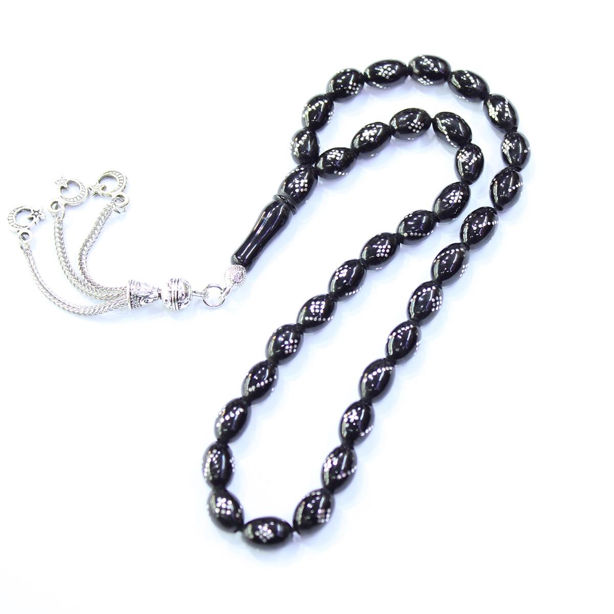 Burgu Baklava İşlemeli Oltu Taşı Tespih 6,5*9,5 (mm)