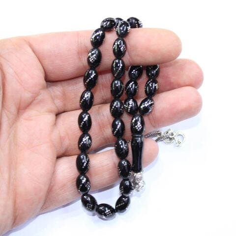 Burgu Baklava İşlemeli Oltu Taşı Tespih 6,5*9,5 (mm)