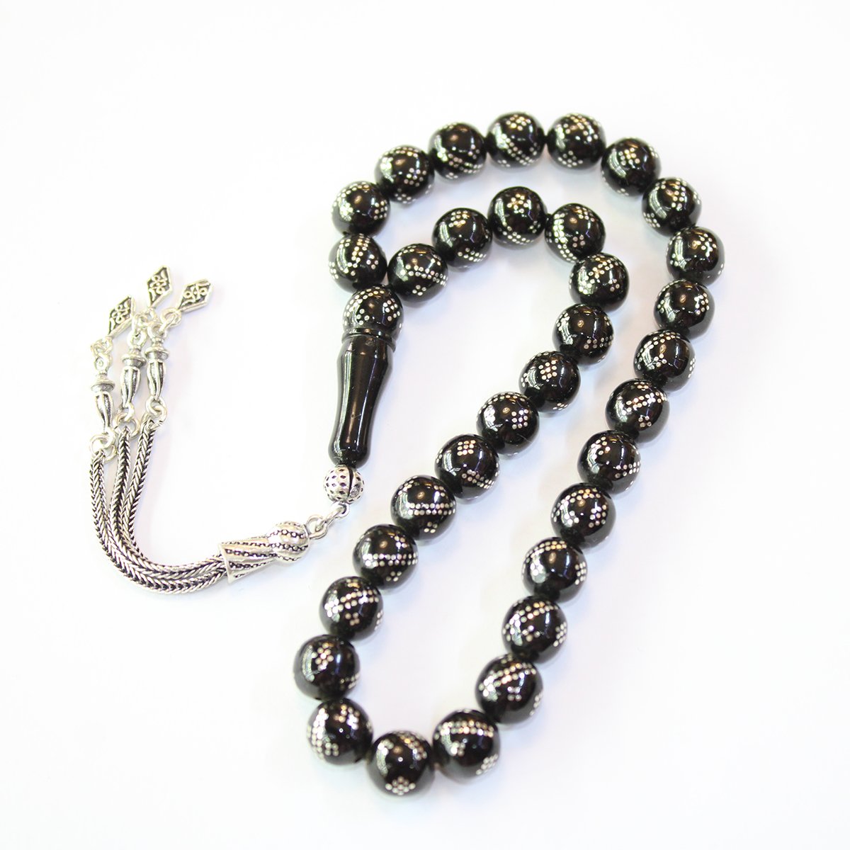 Çift Sıra Burgu Baklava İşleme Oltu Taşı Tespih 9 (mm)