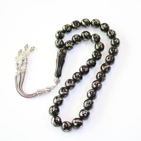 Çift Sıra Burgu Baklava İşleme Oltu Taşı Tespih 9 (mm)