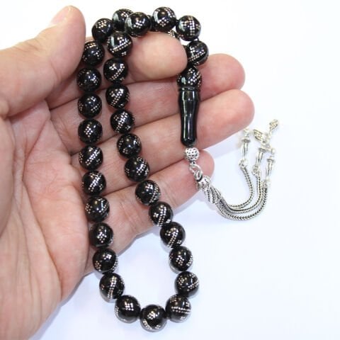 Çift Sıra Burgu Baklava İşleme Oltu Taşı Tespih 9 (mm)