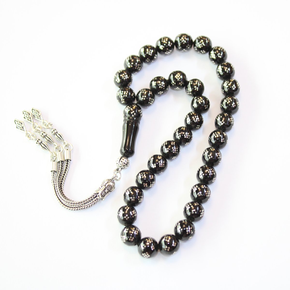 Dörtlü Baklava İşleme Oltu Taşı Tespih 9 (mm)