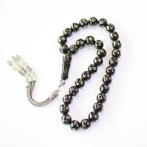 Dörtlü Baklava İşleme Oltu Taşı Tespih 9 (mm)