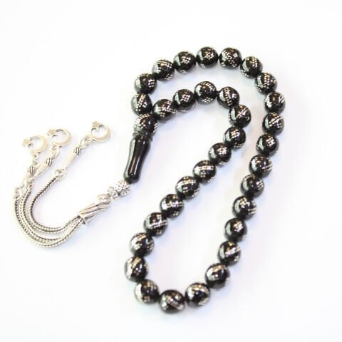 Çift Sıra Burgu Baklava İşleme Oltu Taşı Tespih 8,5 (mm)