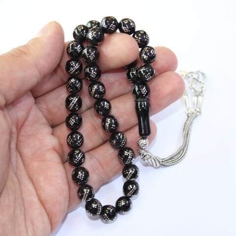 Çift Sıra Burgu Baklava İşleme Oltu Taşı Tespih 8,5 (mm)