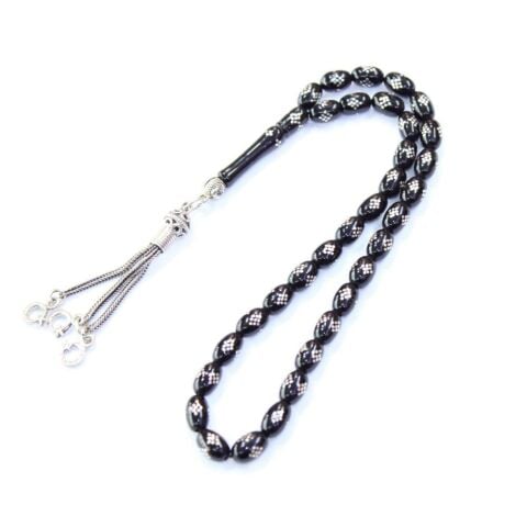 Baklava İşlemeli Oltu Taşı Tespih 6*9,5 (mm)