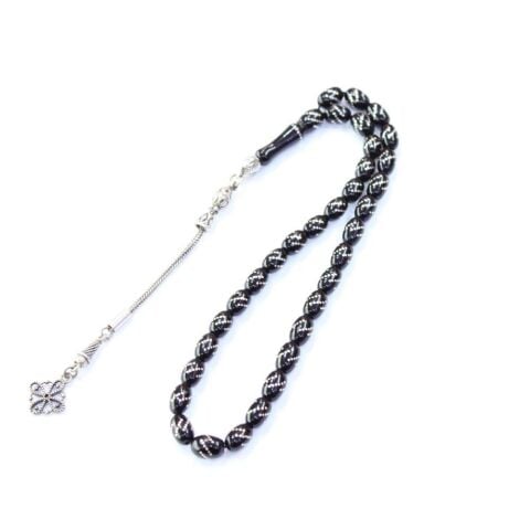 Altı Sıra Burgu İşlemeli Oltu Taşı Tespih 6*10 (mm)