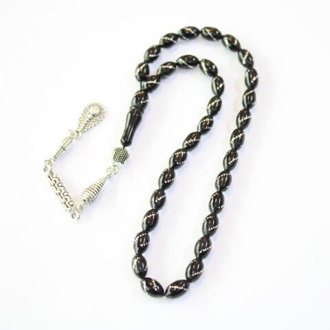 Burgu İşlemeli Oltu Taşı Tespih 5,5*8,5 (mm)