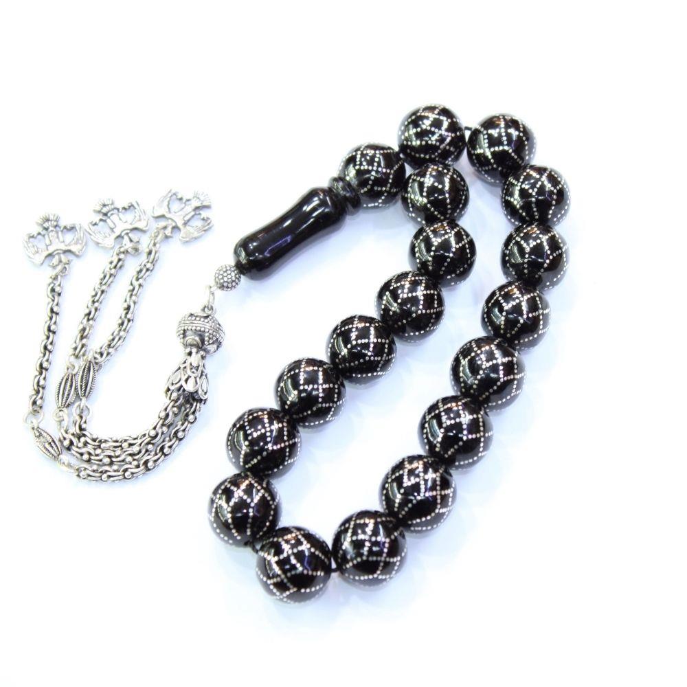 Maskot Örgü İşlemeli Oltu Taşı Tespih 15 (mm)