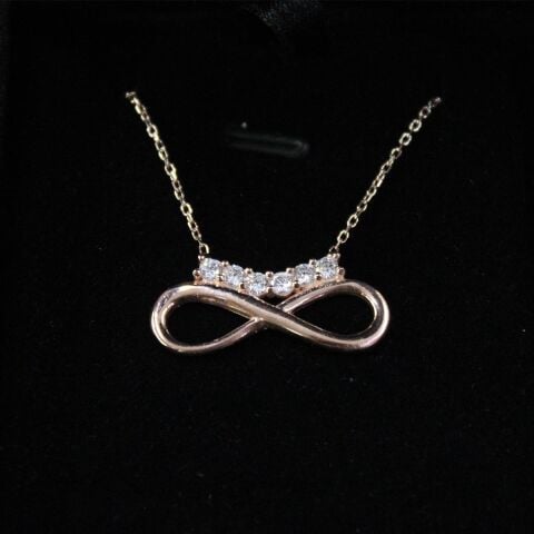 Zirkon Taşlı Sonsuzluk Motifli Rose Hayalet Kolye
