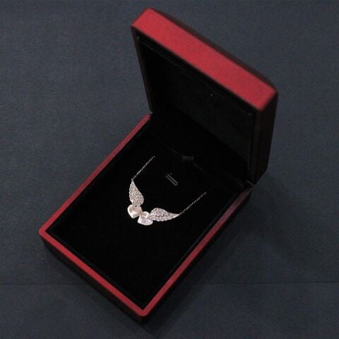 Melek Kanatlı Kalp Rose Hayalet Kolye