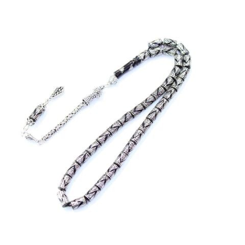 Kesme Piramit İşlemeli Oltu Taşı Tespih 5*8,5 (mm)