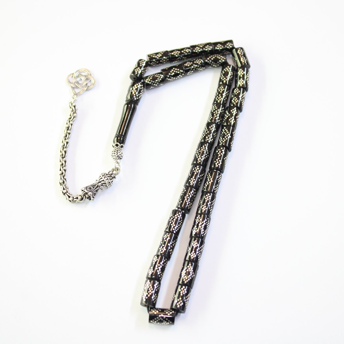 Kesme Baklava İşlemeli Oltu Taşı Tespih 6,5*9,5 (mm)