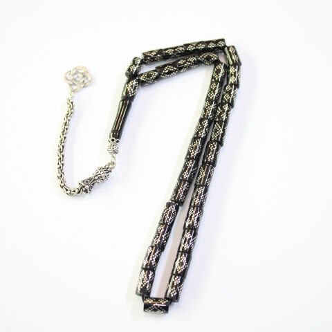 Kesme Baklava İşlemeli Oltu Taşı Tespih 6,5*9,5 (mm)