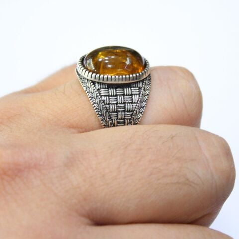 Haşere Fosilli Kaliningrad Damla Kehribar Yüzük Model - 1