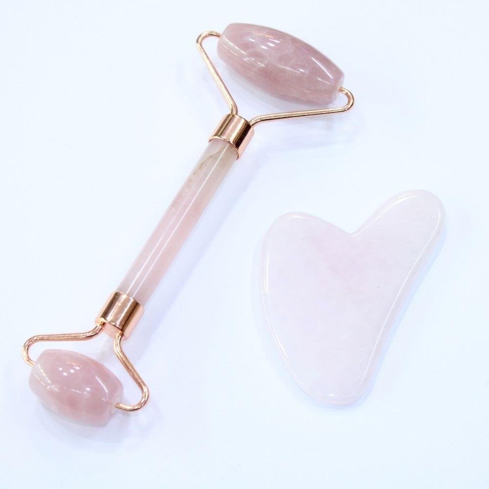Pembe Kuvars Gua Sha & Roller Set