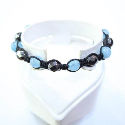 Deniz Mavisi Taşlı Makrome Bileklik