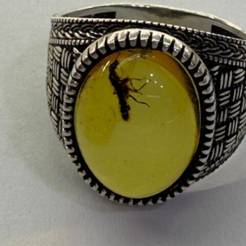Haşere Fosilli Kaliningrad Damla Kehribar Yüzük Model - 3
