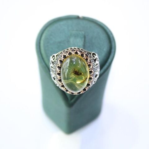 Haşere Fosilli Kaliningrad Damla Kehribar Yüzük Model - 4