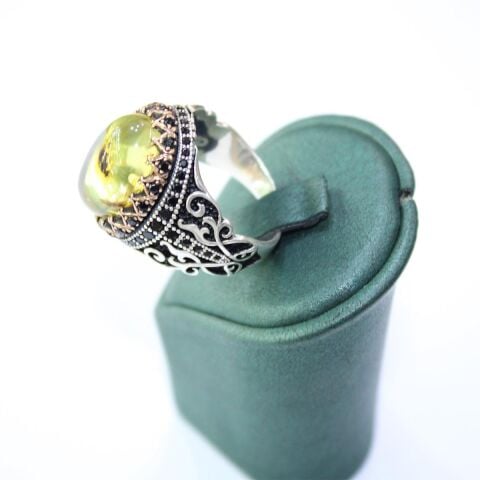 Haşere Fosilli Kaliningrad Damla Kehribar Yüzük Model - 4