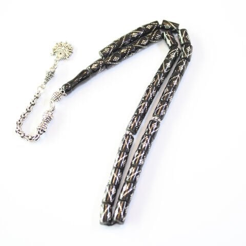 Tek Sıra Baklava İşlemeli Kesme Oltu Taşı Tespih 6*9,5 (mm)