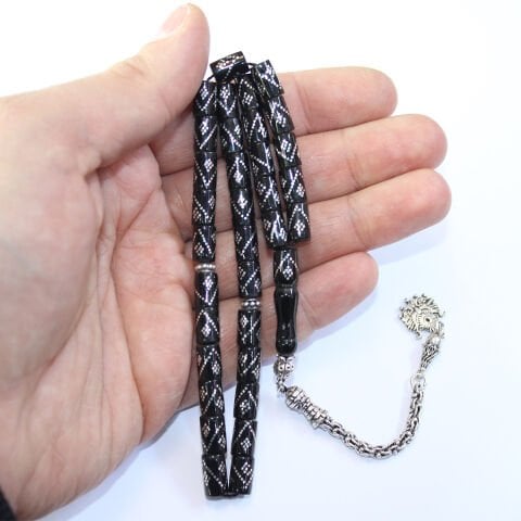 Tek Sıra Baklava İşlemeli Kesme Oltu Taşı Tespih 6*9,5 (mm)