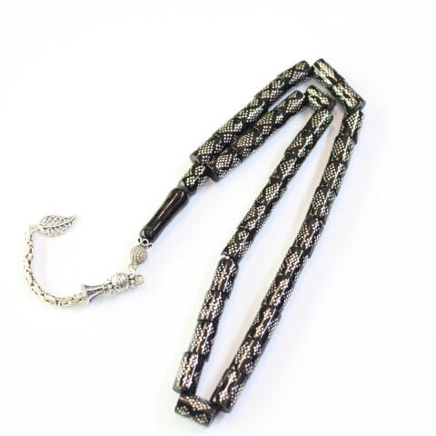 25 li Baklava İşlemeli Kesme Oltu Taşı Tespih 6,5*10 (mm)