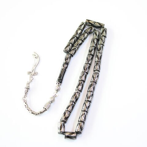 Piramid İşlemeli Kesme Oltu Taşı Tespih 6*9,5 (mm)