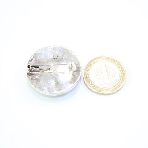 El Yapımı Gül Motifli Oltu Taşı Broş Daire