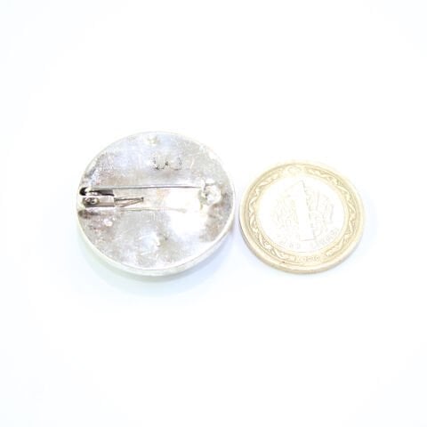 El Yapımı Gül Motifli Oltu Taşı Broş Daire