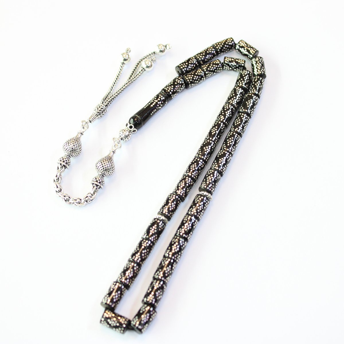 Piramit Baklava İşlemeli Kesme Oltu Taşı Tespih 6*9 (mm)