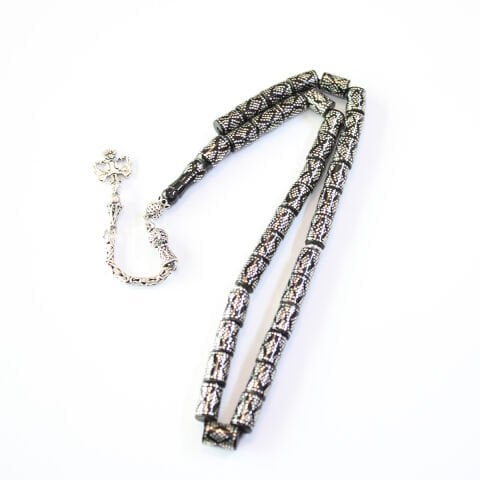 Piramit Baklava İşlemeli Kesme Oltu Taşı Tespih 7*10 (mm)