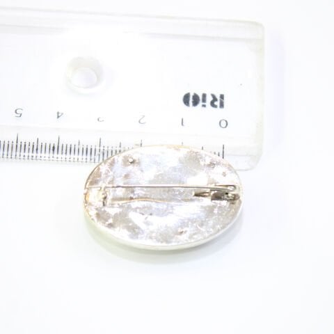 El Yapımı Gül Motifli Oltu Taşı Broş Oval