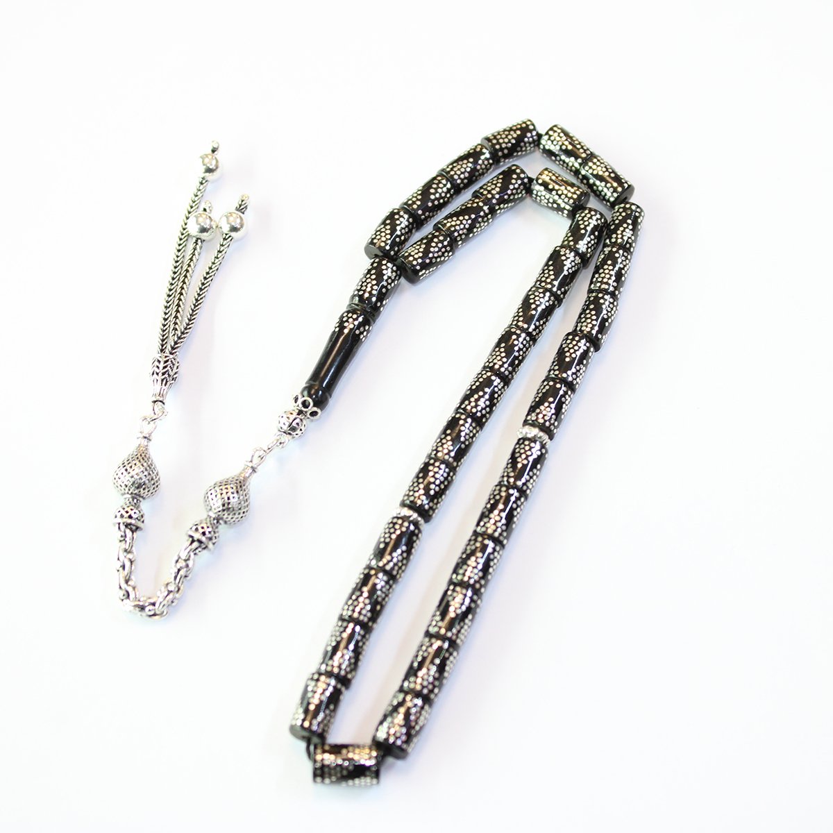 Piramit İşlemeli Kesme Oltu Taşı Tespih 6*9,5 (mm)